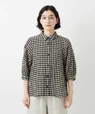 NHBGE42250 GIANNI LO GIUDICE(小さいサイズ)(メゾン ドゥ サンク) リネンコットンギンガムチェックブラウス ブラウン系