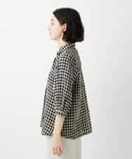 NHBGE42250 GIANNI LO GIUDICE(小さいサイズ)(メゾン ドゥ サンク) リネンコットンギンガムチェックブラウス ブラウン系