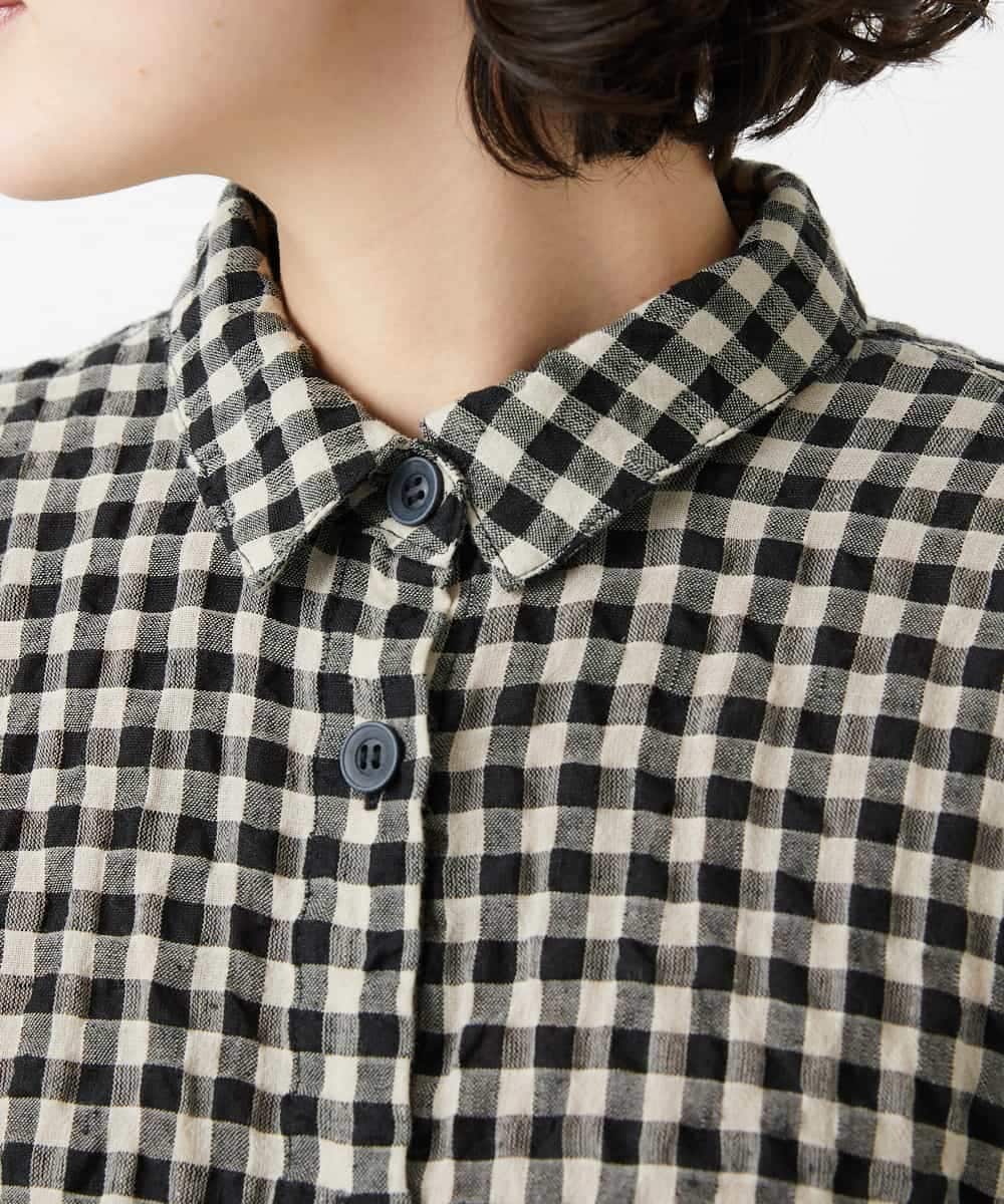 NHBGE42250 GIANNI LO GIUDICE(小さいサイズ)(メゾン ドゥ サンク) リネンコットンギンガムチェックブラウス ブラウン系