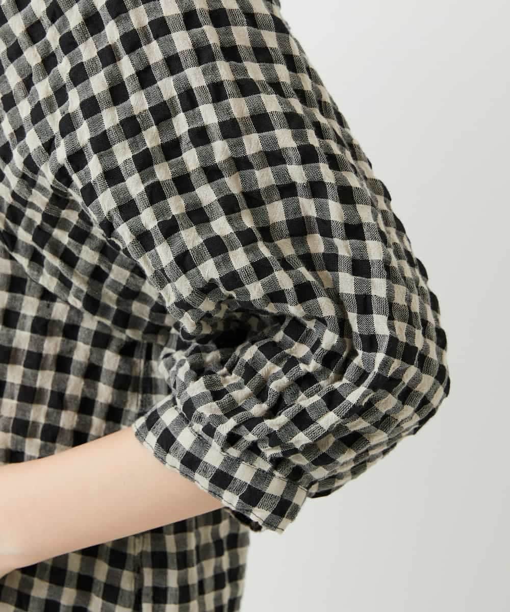 NHBGE42250 GIANNI LO GIUDICE(小さいサイズ)(メゾン ドゥ サンク) リネンコットンギンガムチェックブラウス ブラウン系