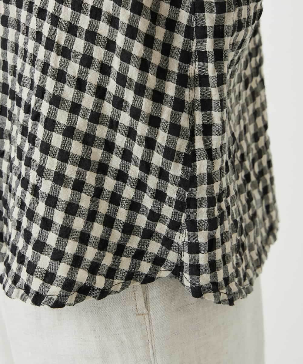 NHBGE42250 GIANNI LO GIUDICE(小さいサイズ)(メゾン ドゥ サンク) リネンコットンギンガムチェックブラウス ブラウン系