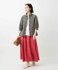 NHBGE42250 GIANNI LO GIUDICE(小さいサイズ)(メゾン ドゥ サンク) リネンコットンギンガムチェックブラウス ブラウン系