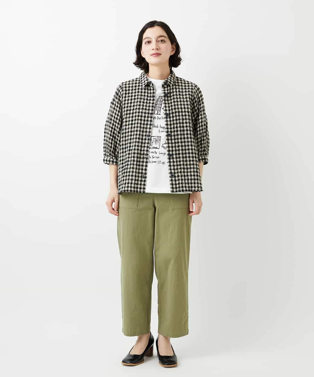 NHBGE42250 GIANNI LO GIUDICE(小さいサイズ)(メゾン ドゥ サンク) リネンコットンギンガムチェックブラウス ブラウン系