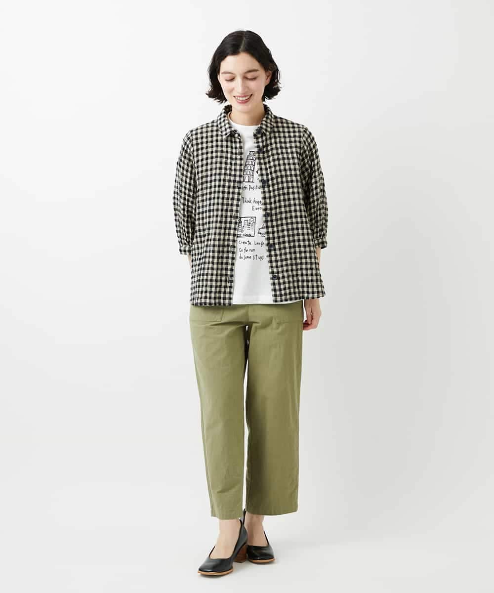 NHBGE42250 GIANNI LO GIUDICE(小さいサイズ)(メゾン ドゥ サンク) リネンコットンギンガムチェックブラウス ブラウン系