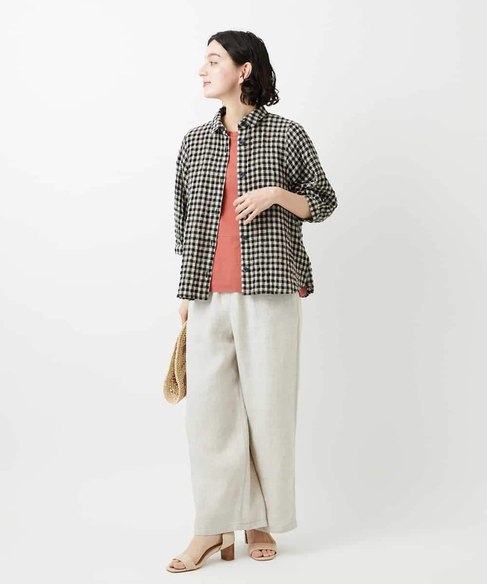 NHBGE42250 GIANNI LO GIUDICE(小さいサイズ)(メゾン ドゥ サンク) リネンコットンギンガムチェックブラウス ブラウン系