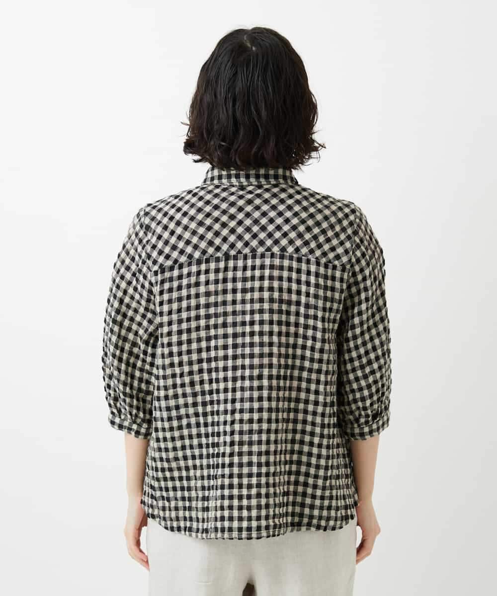 NHBGE42250 GIANNI LO GIUDICE(小さいサイズ)(メゾン ドゥ サンク) [セットアップ対応]リネンコットンギンガムチェックブラウス ブラウン系