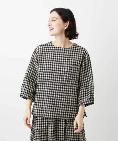 NHBGE43230  リネンコットンギンガムチェックブラウス