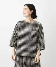 NHBGE43230 GIANNI LO GIUDICE(小さいサイズ)(メゾン ドゥ サンク) リネンコットンギンガムチェックブラウス ブラウン系