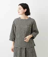 NHBGE43230 GIANNI LO GIUDICE(小さいサイズ)(メゾン ドゥ サンク) リネンコットンギンガムチェックブラウス ブラウン系