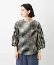 NHBGE43230 GIANNI LO GIUDICE(小さいサイズ)(メゾン ドゥ サンク) リネンコットンギンガムチェックブラウス ブラウン系