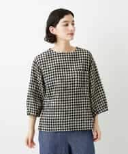 NHBGE43230 GIANNI LO GIUDICE(小さいサイズ)(メゾン ドゥ サンク) リネンコットンギンガムチェックブラウス ブラウン系