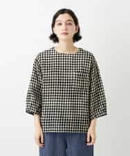 NHBGE43230 GIANNI LO GIUDICE(小さいサイズ)(メゾン ドゥ サンク) リネンコットンギンガムチェックブラウス ブラウン系