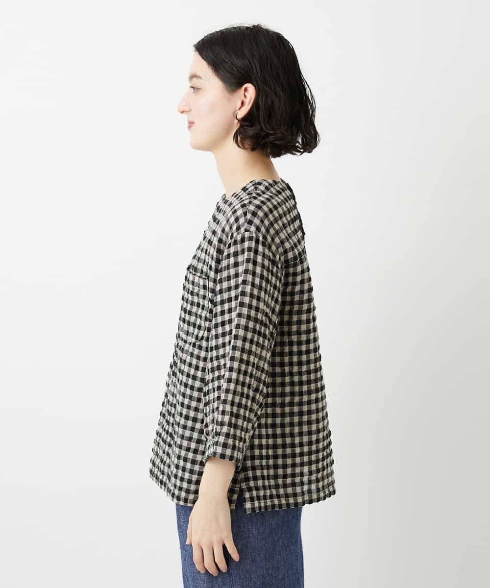 NHBGE43230 GIANNI LO GIUDICE(小さいサイズ)(メゾン ドゥ サンク) リネンコットンギンガムチェックブラウス ブラウン系