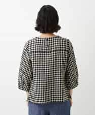 NHBGE43230 GIANNI LO GIUDICE(小さいサイズ)(メゾン ドゥ サンク) リネンコットンギンガムチェックブラウス ブラウン系