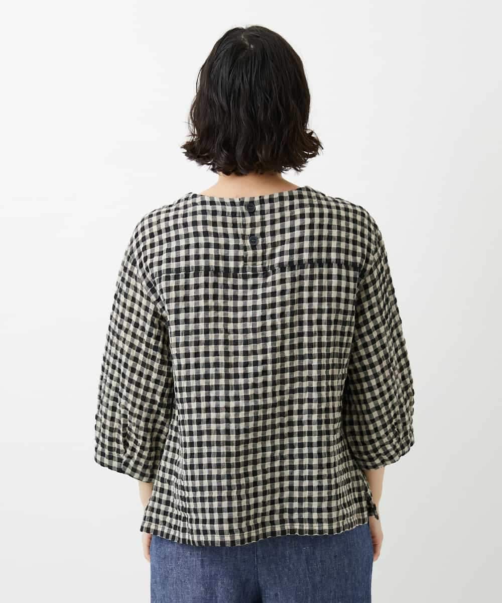 NHBGE43230 GIANNI LO GIUDICE(小さいサイズ)(メゾン ドゥ サンク) リネンコットンギンガムチェックブラウス ブラウン系