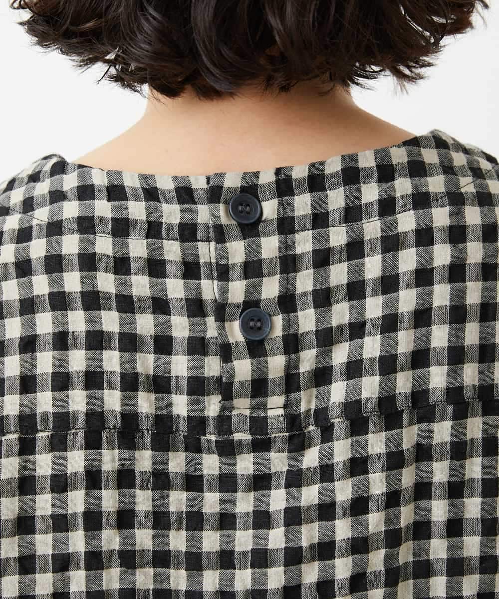 NHBGE43230 GIANNI LO GIUDICE(小さいサイズ)(メゾン ドゥ サンク) リネンコットンギンガムチェックブラウス ブラウン系