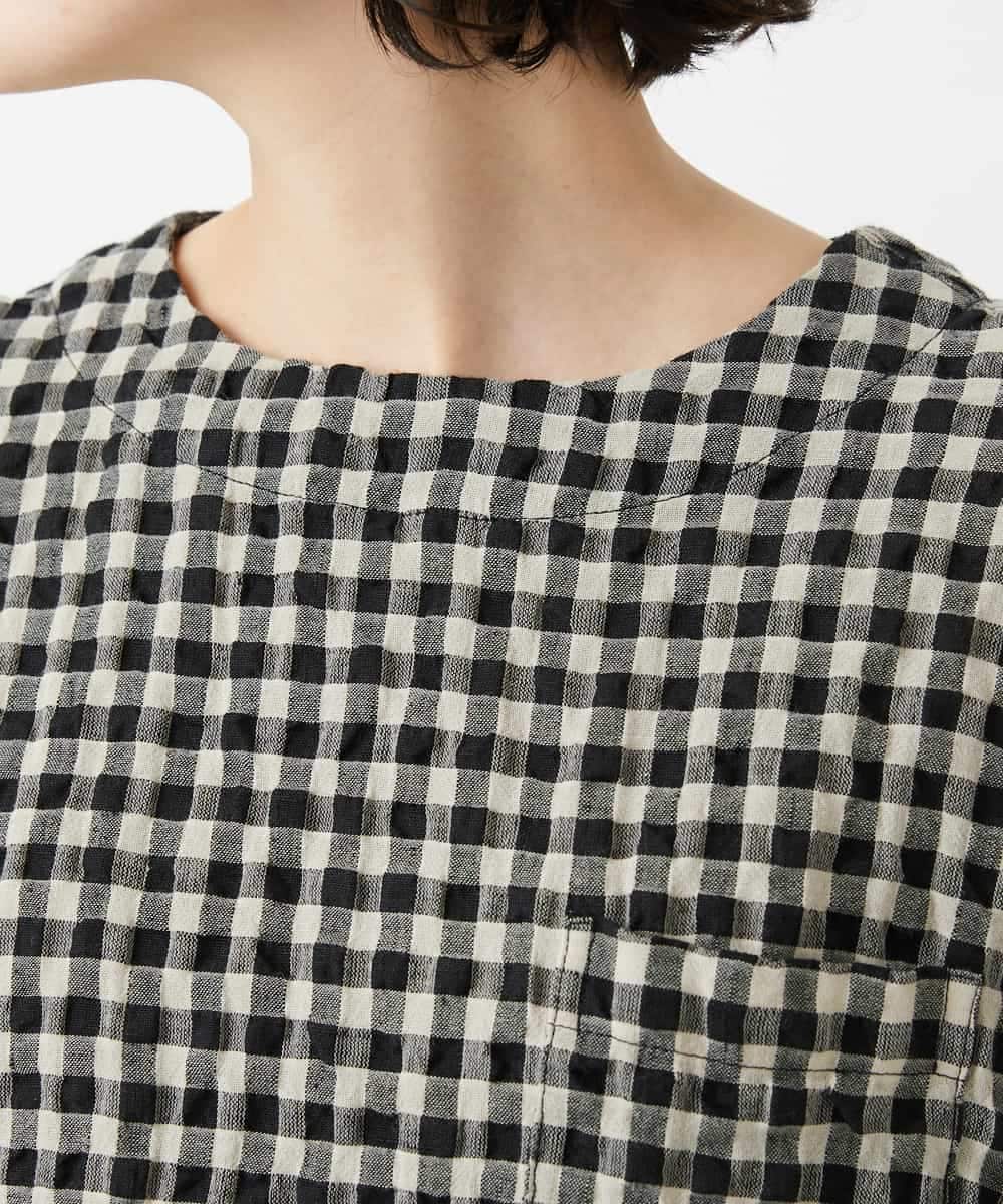 NHBGE43230 GIANNI LO GIUDICE(小さいサイズ)(メゾン ドゥ サンク) リネンコットンギンガムチェックブラウス ブラウン系