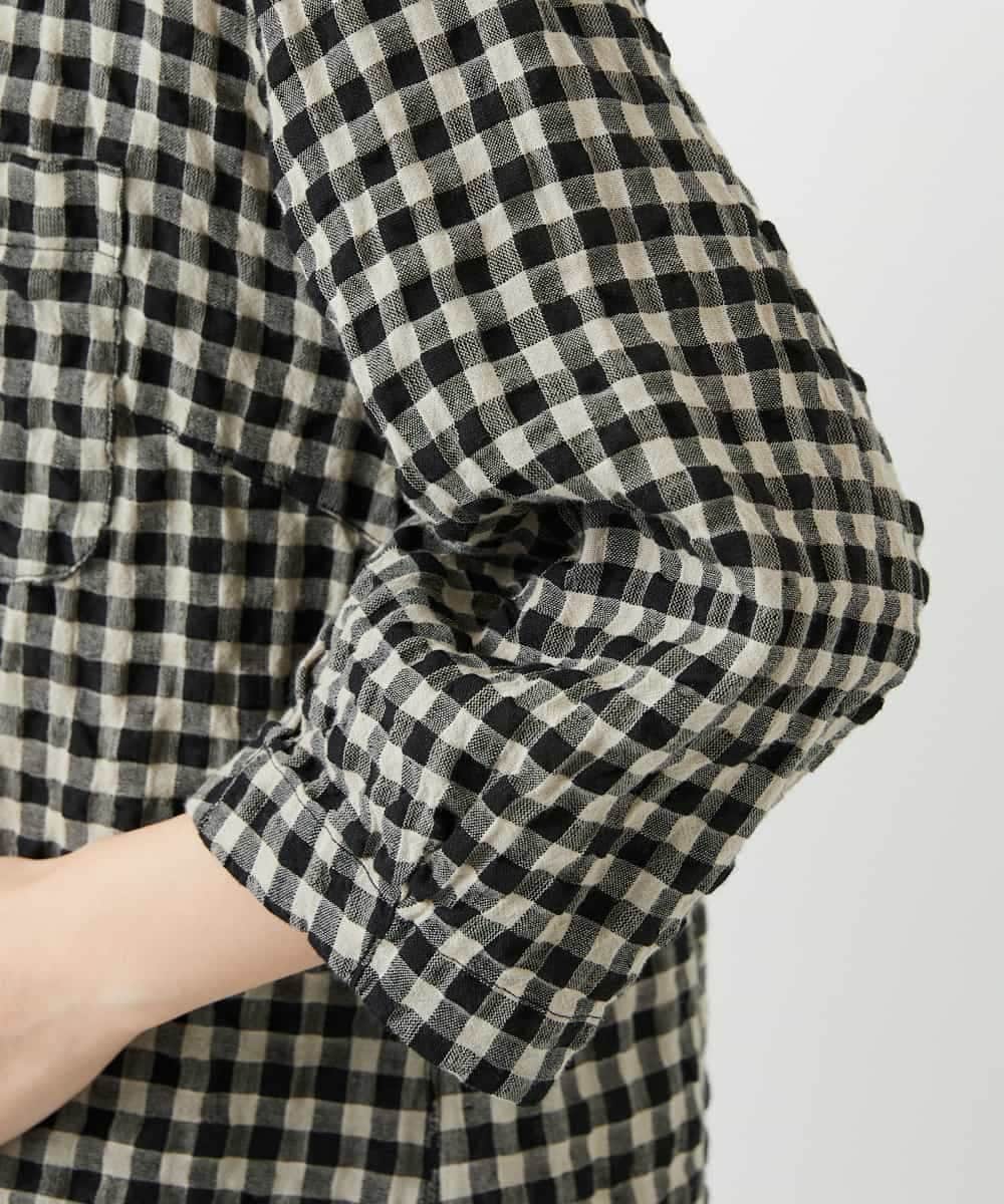 NHBGE43230 GIANNI LO GIUDICE(小さいサイズ)(メゾン ドゥ サンク) リネンコットンギンガムチェックブラウス ブラウン系