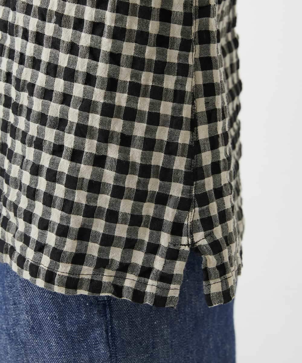 NHBGE43230 GIANNI LO GIUDICE(小さいサイズ)(メゾン ドゥ サンク) リネンコットンギンガムチェックブラウス ブラウン系