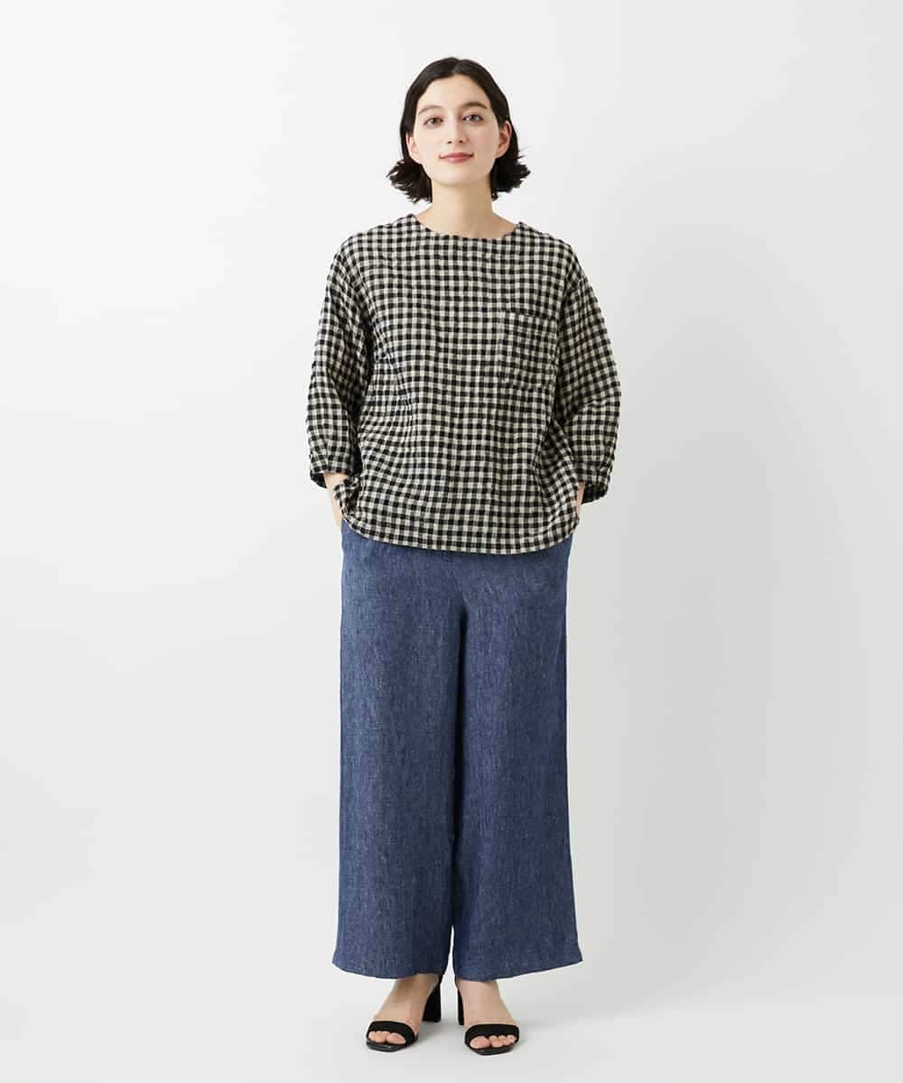 NHBGE43230 GIANNI LO GIUDICE(小さいサイズ)(メゾン ドゥ サンク) リネンコットンギンガムチェックブラウス ブラウン系