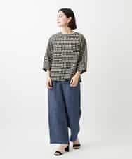 NHBGE43230 GIANNI LO GIUDICE(小さいサイズ)(メゾン ドゥ サンク) リネンコットンギンガムチェックブラウス ブラウン系