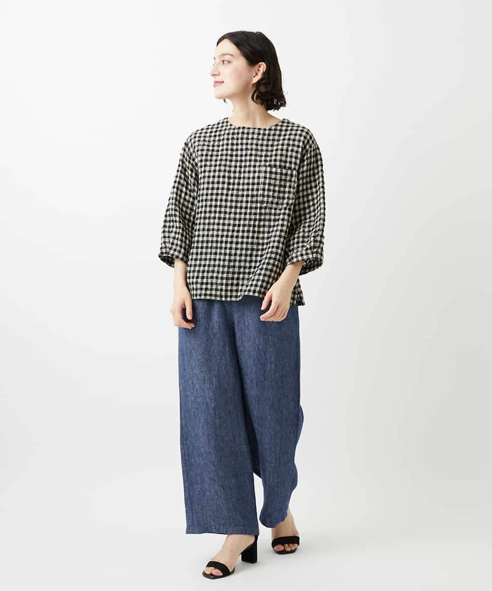 NHBGE43230 GIANNI LO GIUDICE(小さいサイズ)(メゾン ドゥ サンク) リネンコットンギンガムチェックブラウス ブラウン系