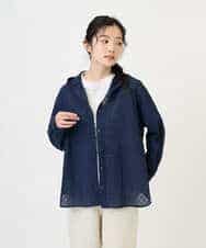 NHBGE46270 GIANNI LO GIUDICE(小さいサイズ)(メゾン ドゥ サンク) 塩縮ダイヤ柄フード襟ブラウス ネイビー