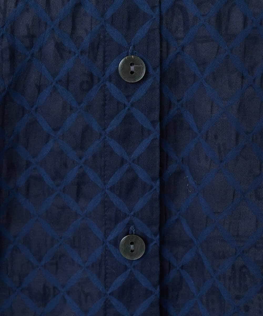 NHBGE46270 GIANNI LO GIUDICE(小さいサイズ)(メゾン ドゥ サンク) 塩縮ダイヤ柄フード襟ブラウス ネイビー