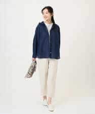 NHBGE46270 GIANNI LO GIUDICE(小さいサイズ)(メゾン ドゥ サンク) 塩縮ダイヤ柄フード襟ブラウス ネイビー