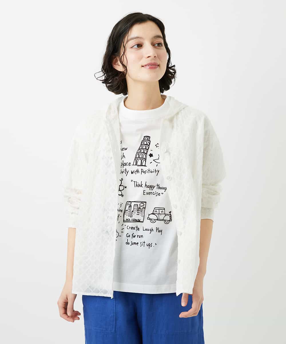 NHBGE46270 GIANNI LO GIUDICE(小さいサイズ)(メゾン ドゥ サンク) 塩縮ダイヤ柄フード襟ブラウス ホワイト