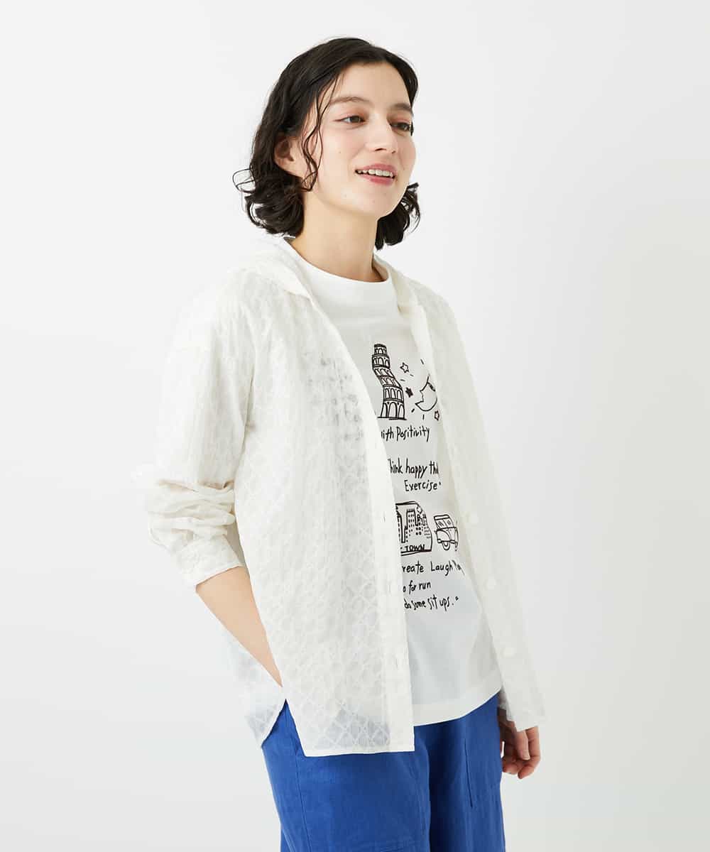 NHBGE46270 GIANNI LO GIUDICE(小さいサイズ)(メゾン ドゥ サンク) 塩縮ダイヤ柄フード襟ブラウス ホワイト