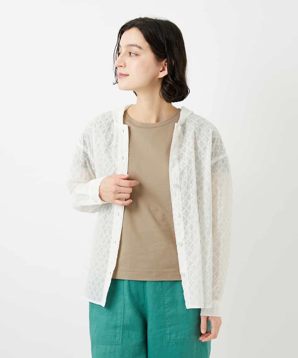 NHBGE46270 GIANNI LO GIUDICE(小さいサイズ)(メゾン ドゥ サンク) 塩縮ダイヤ柄フード襟ブラウス ホワイト