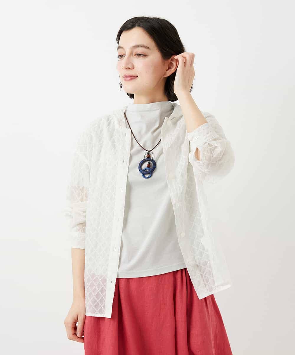 NHBGE46270 GIANNI LO GIUDICE(小さいサイズ)(メゾン ドゥ サンク) 塩縮ダイヤ柄フード襟ブラウス ホワイト