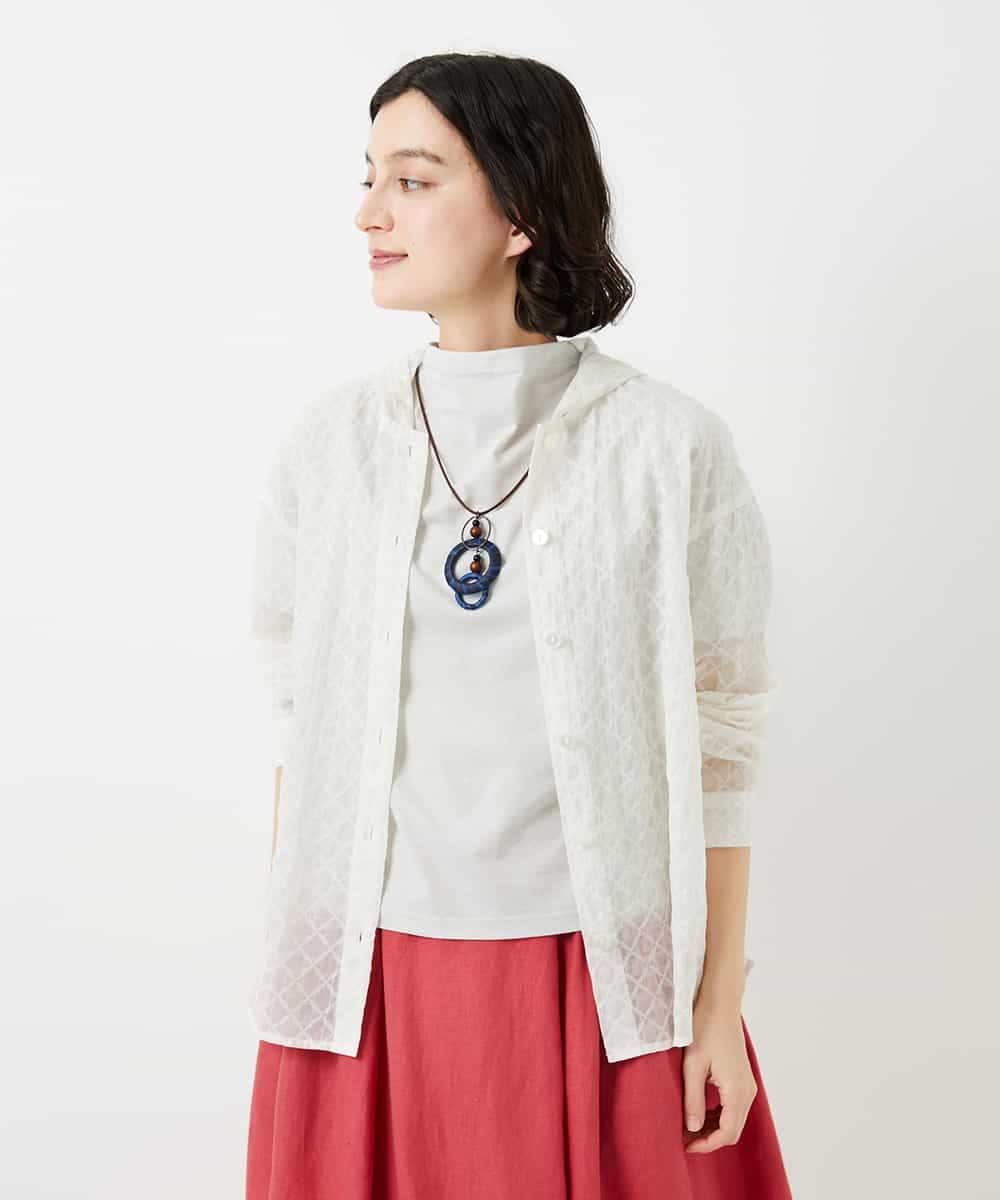 NHBGE46270 GIANNI LO GIUDICE(小さいサイズ)(メゾン ドゥ サンク) 塩縮ダイヤ柄フード襟ブラウス ホワイト