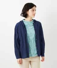 NHBGE46270 GIANNI LO GIUDICE(小さいサイズ)(メゾン ドゥ サンク) 塩縮ダイヤ柄フード襟ブラウス ホワイト