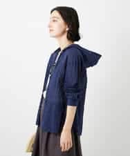 NHBGE46270 GIANNI LO GIUDICE(小さいサイズ)(メゾン ドゥ サンク) 塩縮ダイヤ柄フード襟ブラウス ホワイト