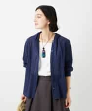 NHBGE46270 GIANNI LO GIUDICE(小さいサイズ)(メゾン ドゥ サンク) 塩縮ダイヤ柄フード襟ブラウス ホワイト