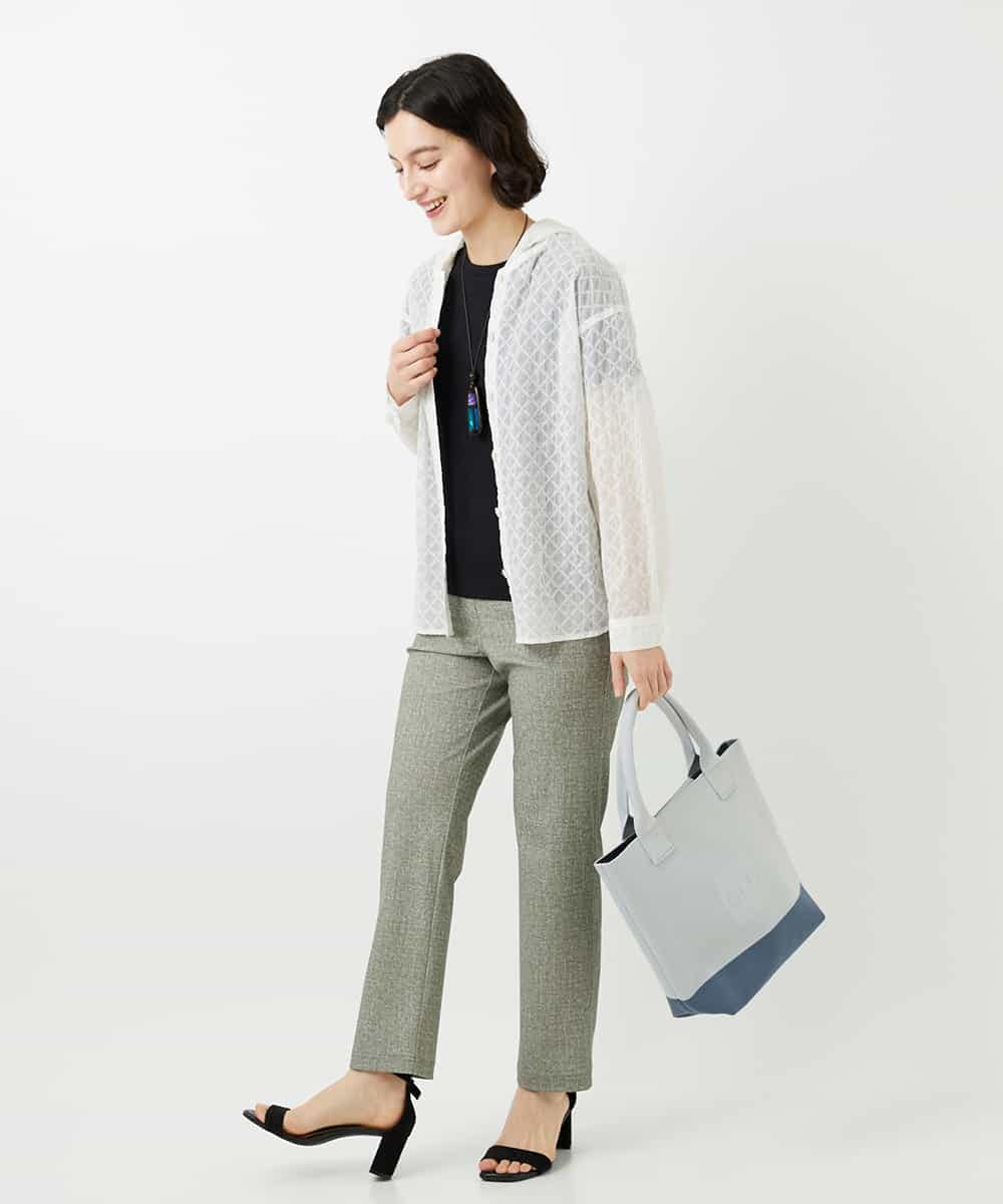 NHBGE46270 GIANNI LO GIUDICE(小さいサイズ)(メゾン ドゥ サンク) 塩縮ダイヤ柄フード襟ブラウス ホワイト