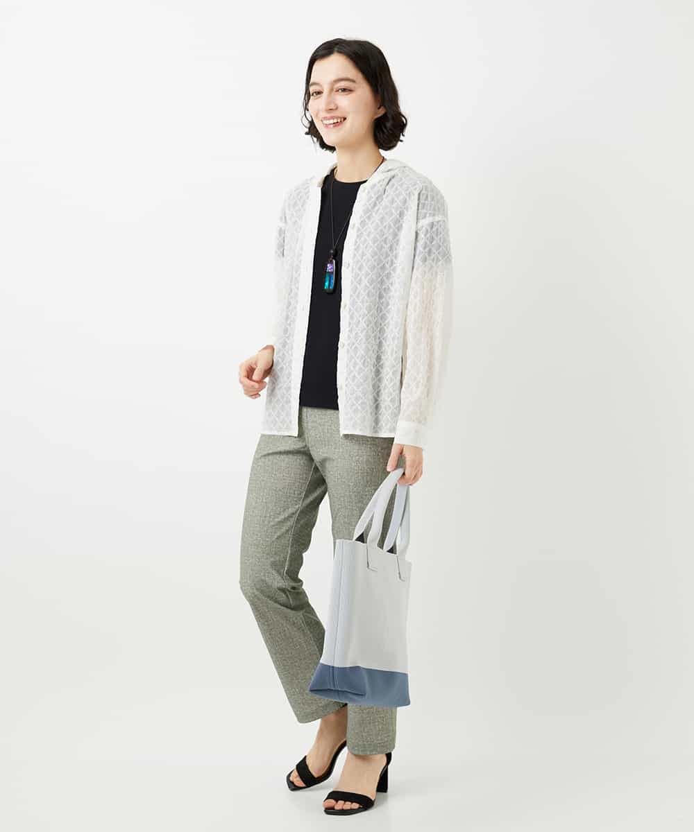 NHBGE46270 GIANNI LO GIUDICE(小さいサイズ)(メゾン ドゥ サンク) 塩縮ダイヤ柄フード襟ブラウス ホワイト