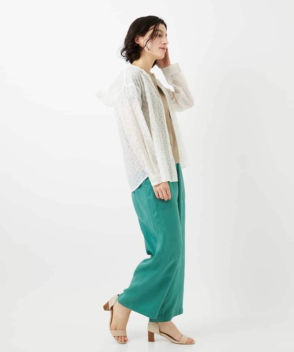 NHBGE46270 GIANNI LO GIUDICE(小さいサイズ)(メゾン ドゥ サンク) 塩縮ダイヤ柄フード襟ブラウス ホワイト