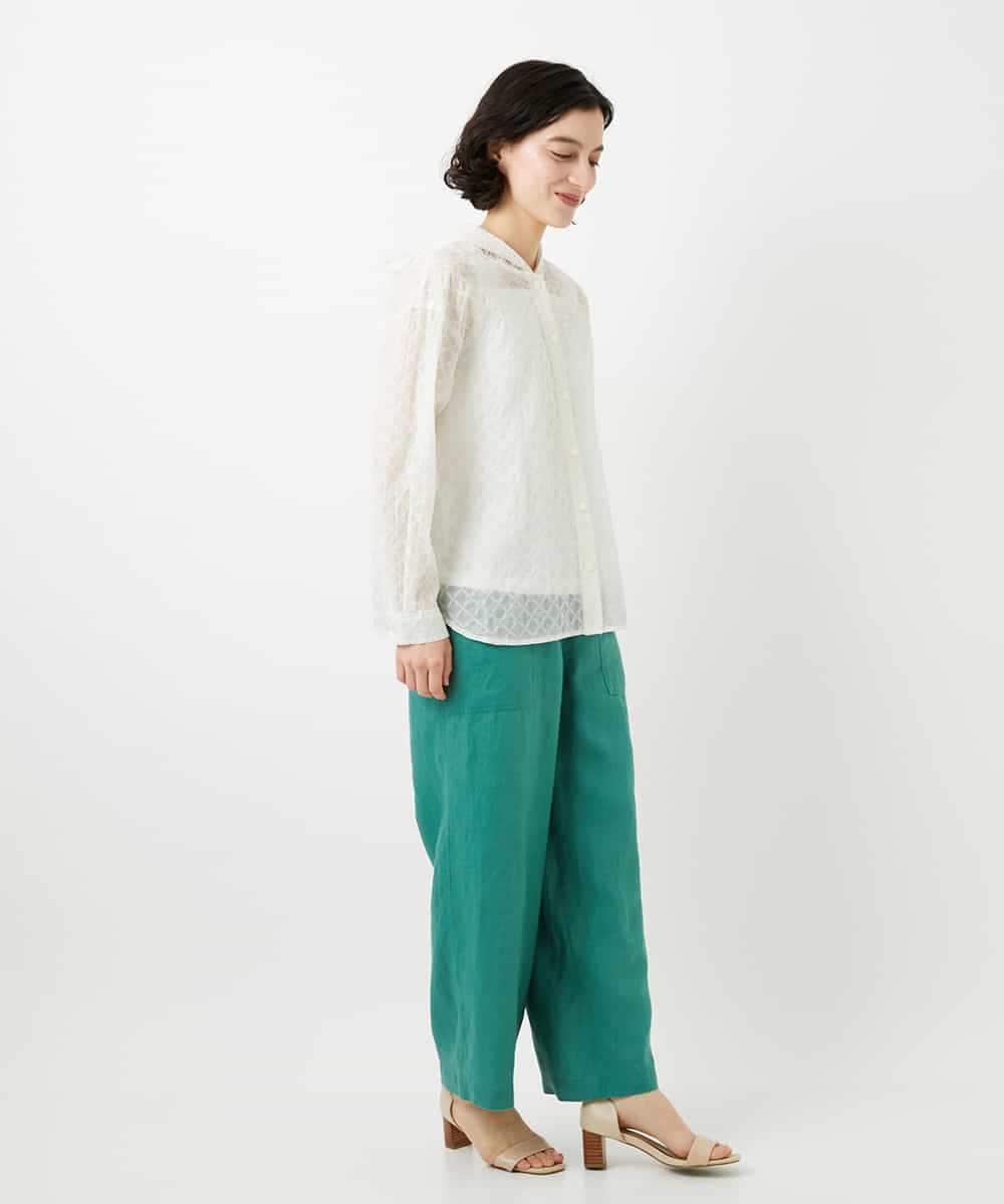 NHBGE46270 GIANNI LO GIUDICE(小さいサイズ)(メゾン ドゥ サンク) 塩縮ダイヤ柄フード襟ブラウス ホワイト