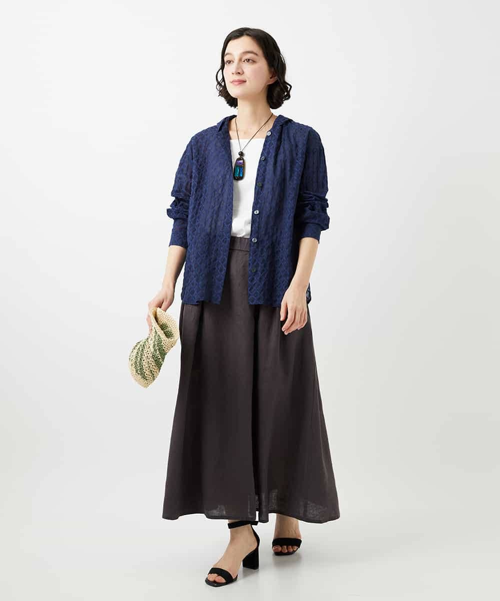 NHBGE46270 GIANNI LO GIUDICE(小さいサイズ)(メゾン ドゥ サンク) 塩縮ダイヤ柄フード襟ブラウス ホワイト