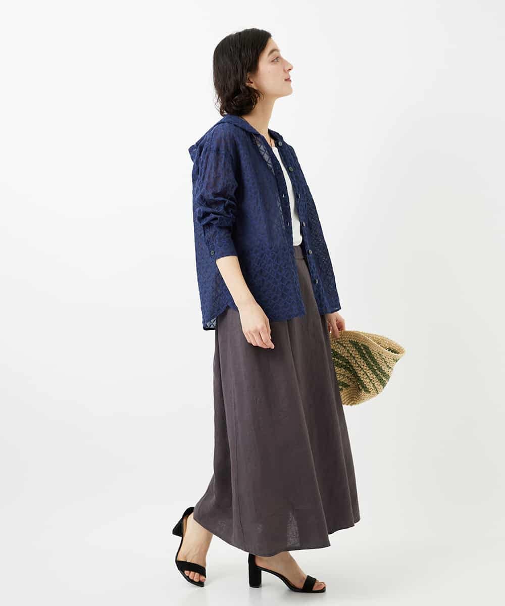 NHBGE46270 GIANNI LO GIUDICE(小さいサイズ)(メゾン ドゥ サンク) 塩縮ダイヤ柄フード襟ブラウス ホワイト