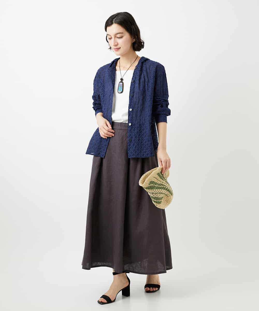 NHBGE46270 GIANNI LO GIUDICE(小さいサイズ)(メゾン ドゥ サンク) 塩縮ダイヤ柄フード襟ブラウス ホワイト