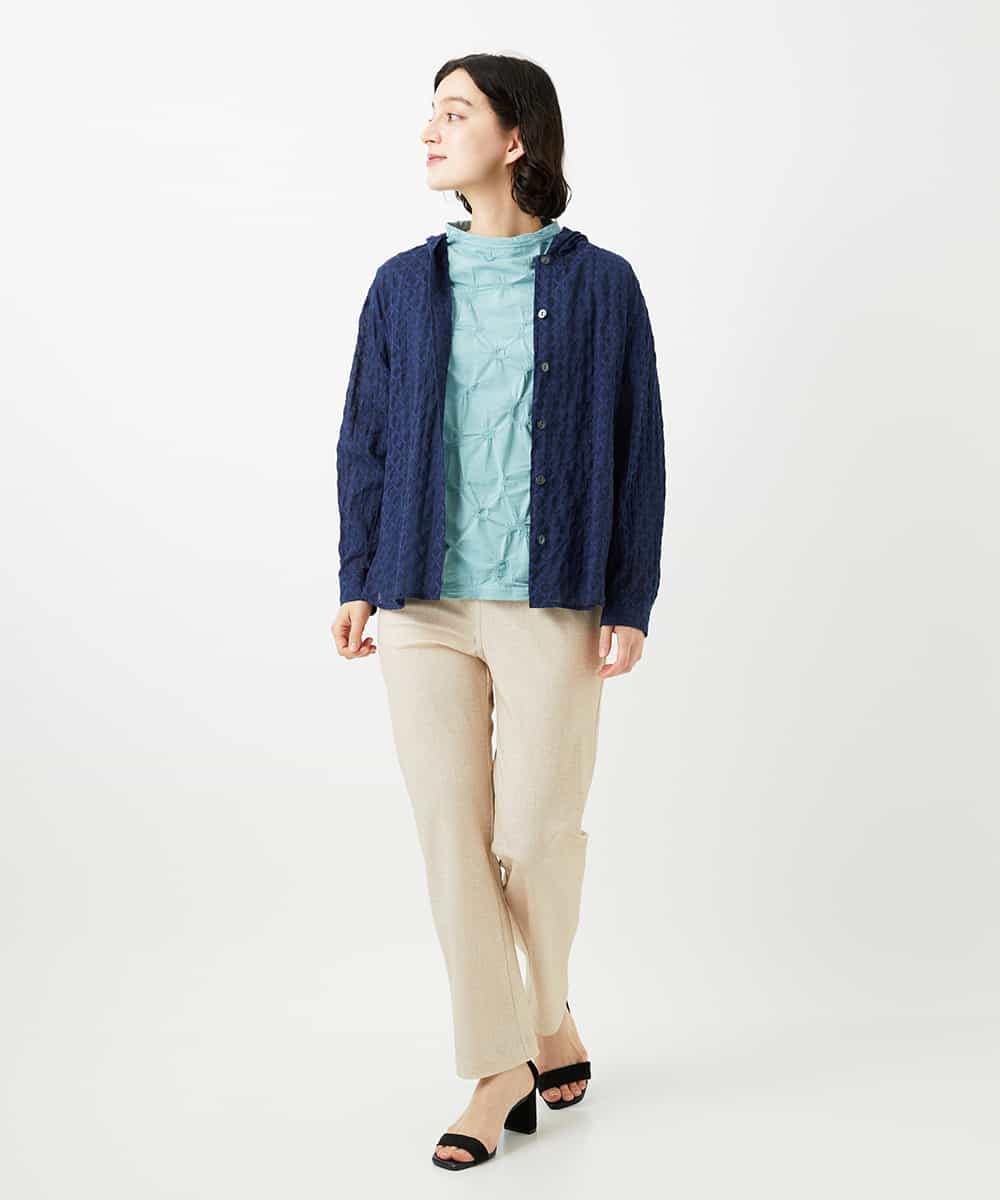 NHBGE46270 GIANNI LO GIUDICE(小さいサイズ)(メゾン ドゥ サンク) 塩縮ダイヤ柄フード襟ブラウス ホワイト