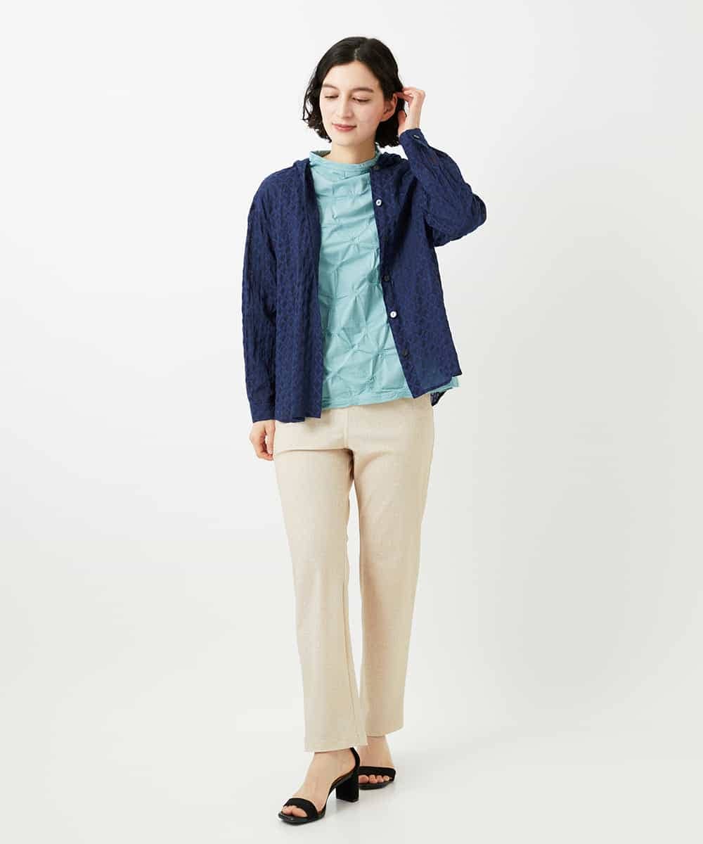 NHBGE46270 GIANNI LO GIUDICE(小さいサイズ)(メゾン ドゥ サンク) 塩縮ダイヤ柄フード襟ブラウス ホワイト