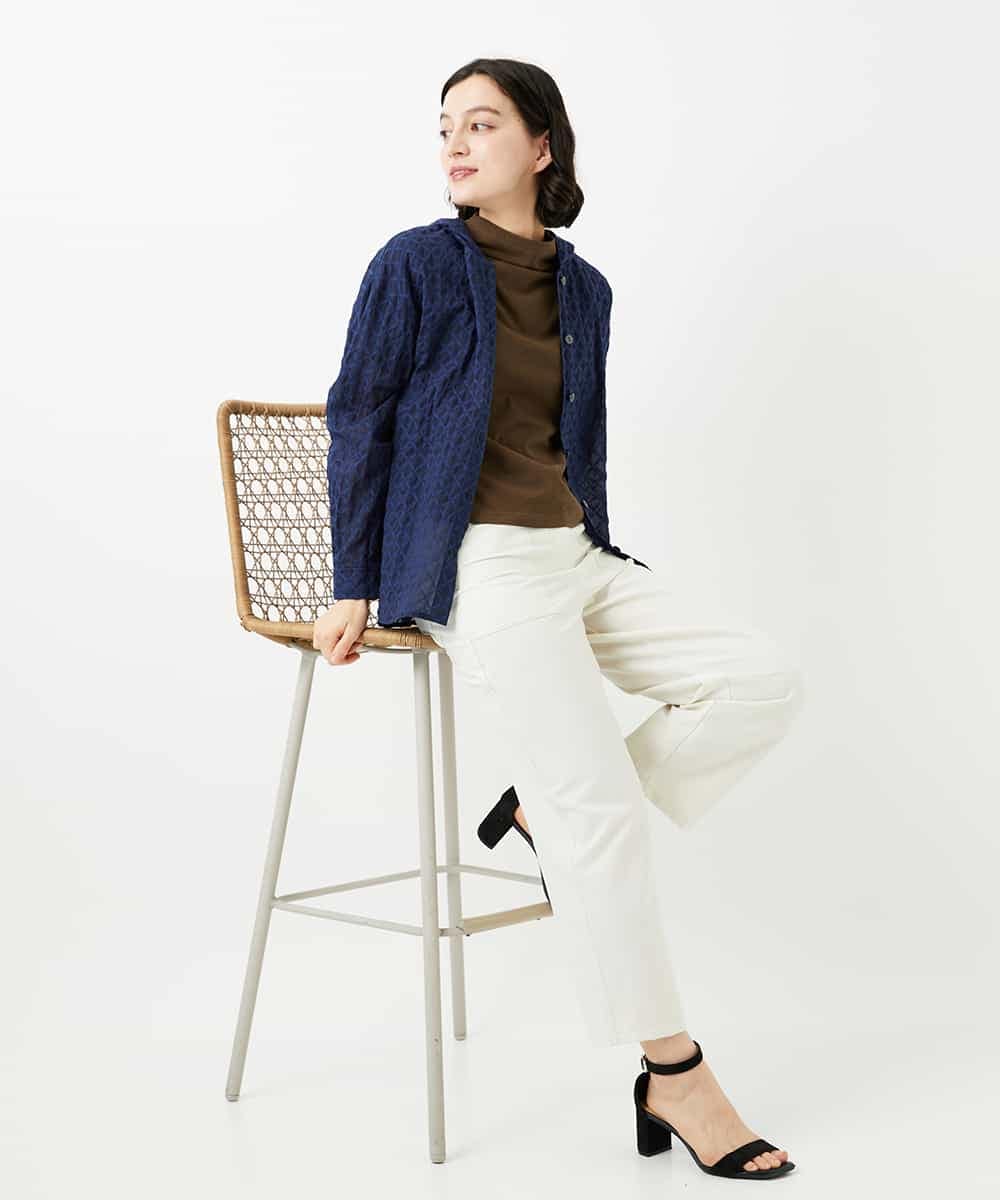 NHBGE46270 GIANNI LO GIUDICE(小さいサイズ)(メゾン ドゥ サンク) 塩縮ダイヤ柄フード襟ブラウス ホワイト