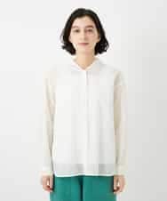 NHBGE46270 GIANNI LO GIUDICE(小さいサイズ)(メゾン ドゥ サンク) 塩縮ダイヤ柄フード襟ブラウス ホワイト