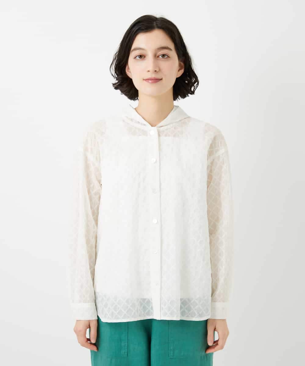 NHBGE46270 GIANNI LO GIUDICE(小さいサイズ)(メゾン ドゥ サンク) 塩縮ダイヤ柄フード襟ブラウス ホワイト