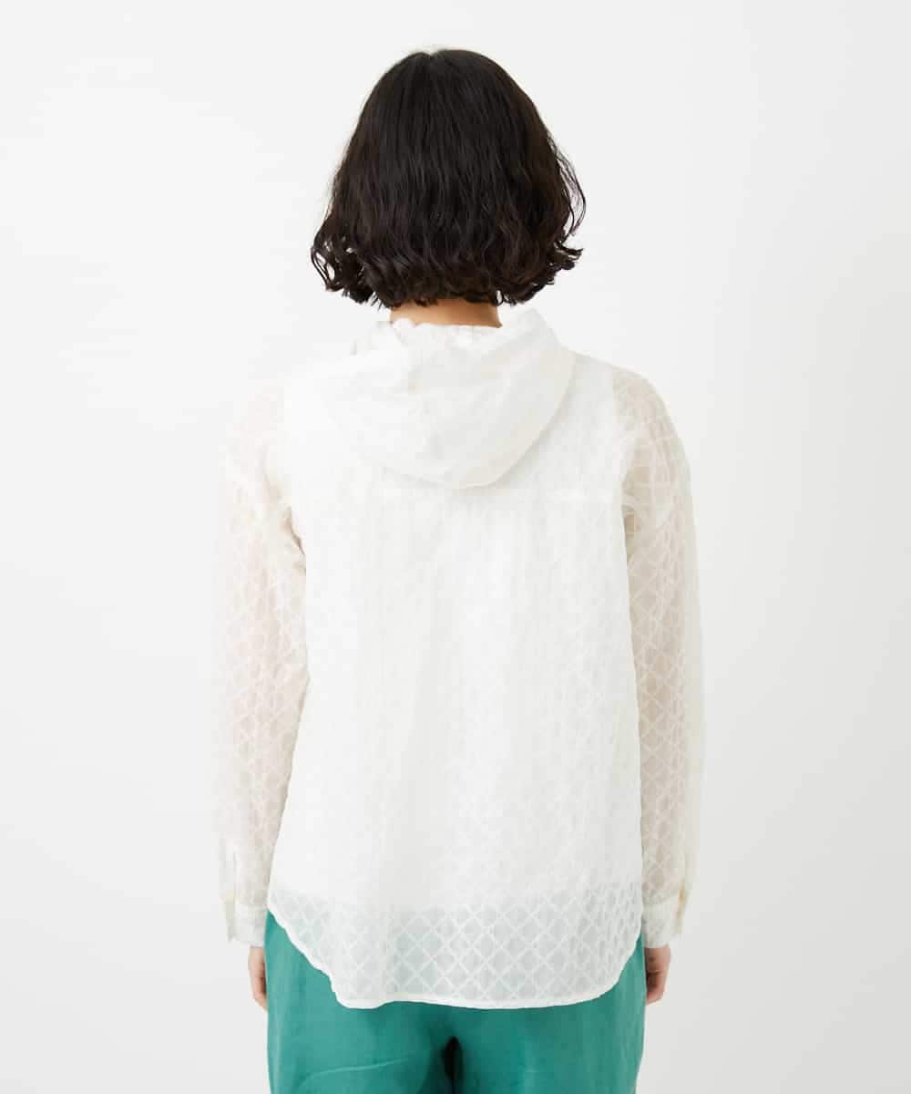 NHBGE46270 GIANNI LO GIUDICE(小さいサイズ)(メゾン ドゥ サンク) 塩縮ダイヤ柄フード襟ブラウス ホワイト